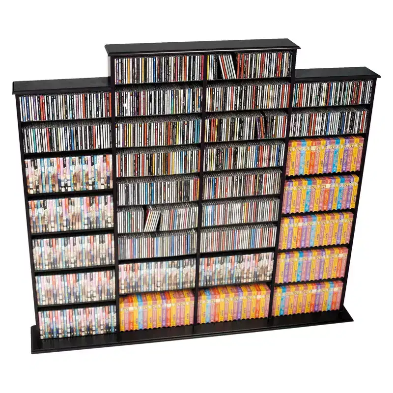 Prepac Grant Media Storage Rack Black: Holds 1520 CDs, 702 DVDs, 34 Adjustable Shelves, Wood Composite