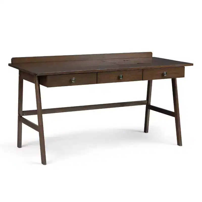 60" Lisa Desk Natural Aged Brown - WyndenHall: Contemporary Design, USB Port, 3 Drawers, Bronze Hardware