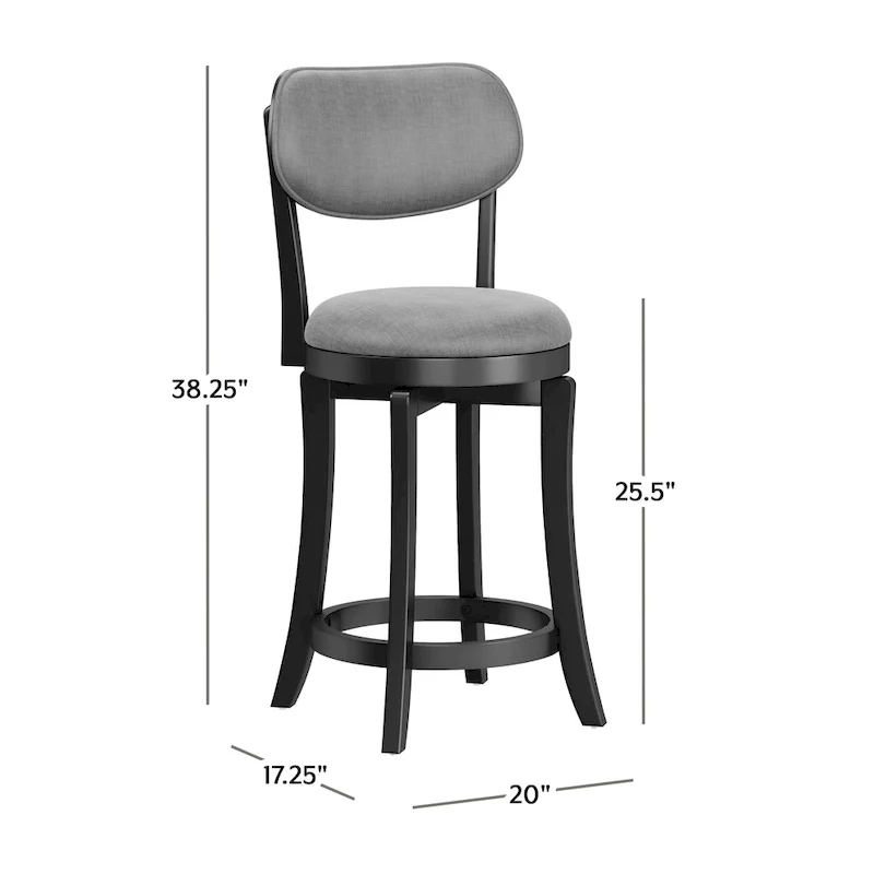 Wood Upholstered Swivel Counter Stool - 38.25H x 20W x 17.5D; Seat Height: 25.5H