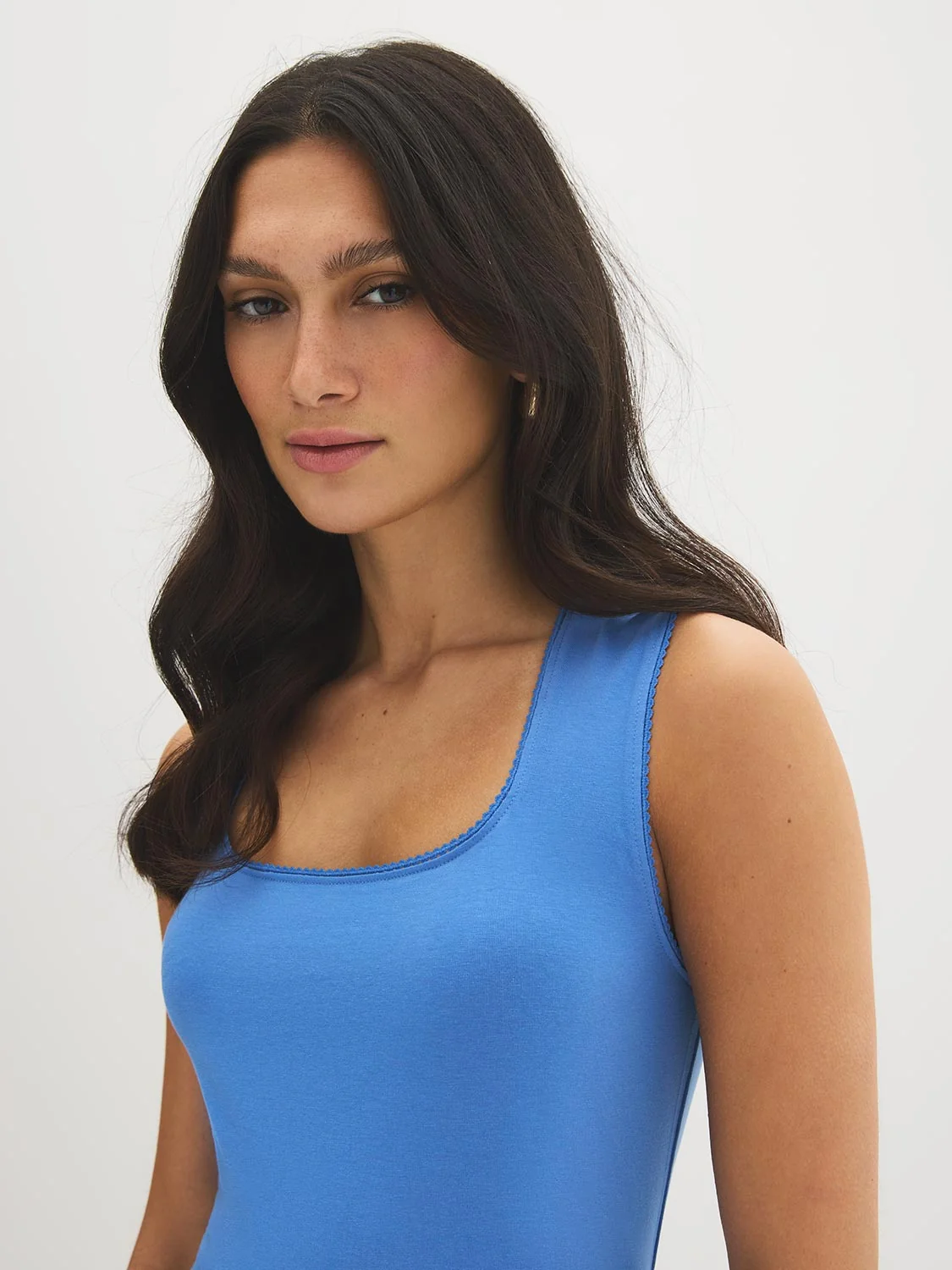 Picot-Trim Square Neck Tank Top