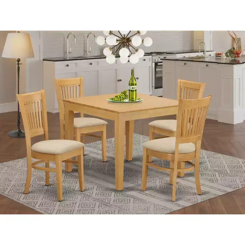 5-Piece Natural Oak Finish Solid Wood Top - Dining Room Set - Seats 4