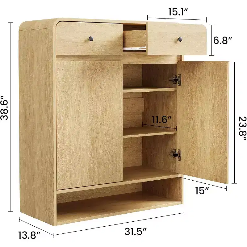 31.5 Inch Shoe Storage Cabinet, 2 Doors, 2 Drawer, Freestanding Entryway Organizer, for Hallway, Living Room