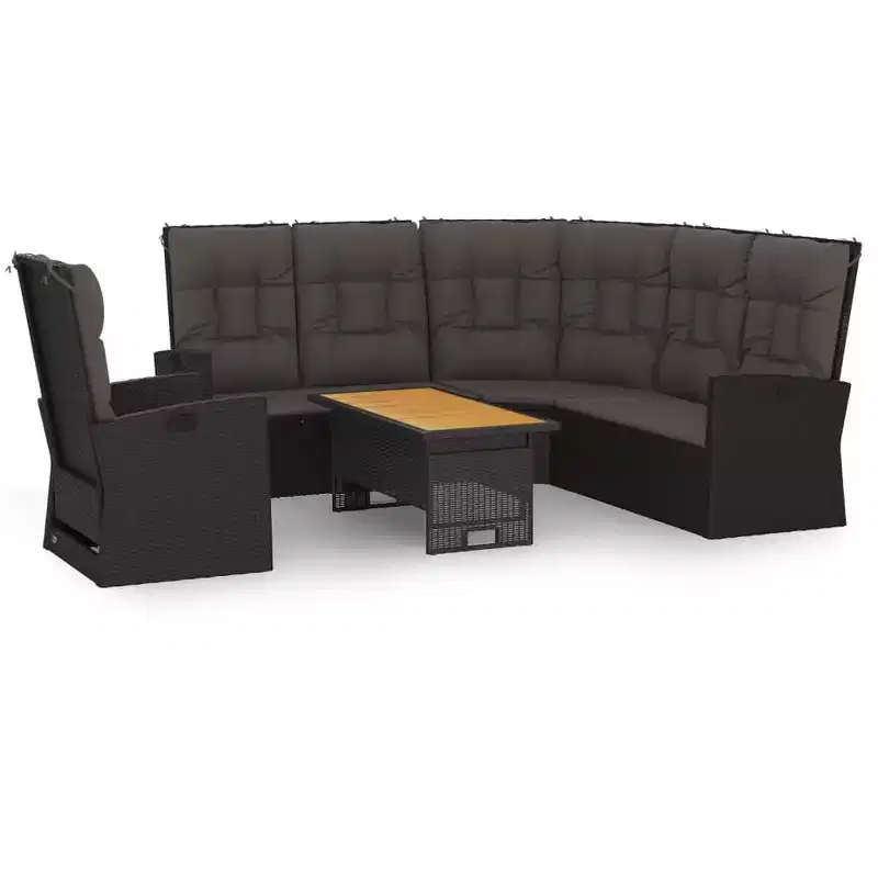 vidaXL Patio Furniture Set 3 Piece Sectional Sofa with Cushions Poly Rattan