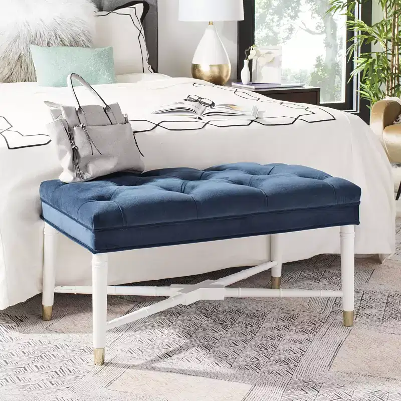 Rory Tufted Bench - FOX6294 - Navy - Safavieh Couture