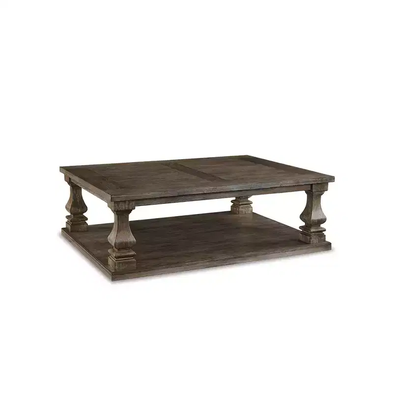 Rectangular Cocktail Table Gray: Elm Veneer, Storage Shelf