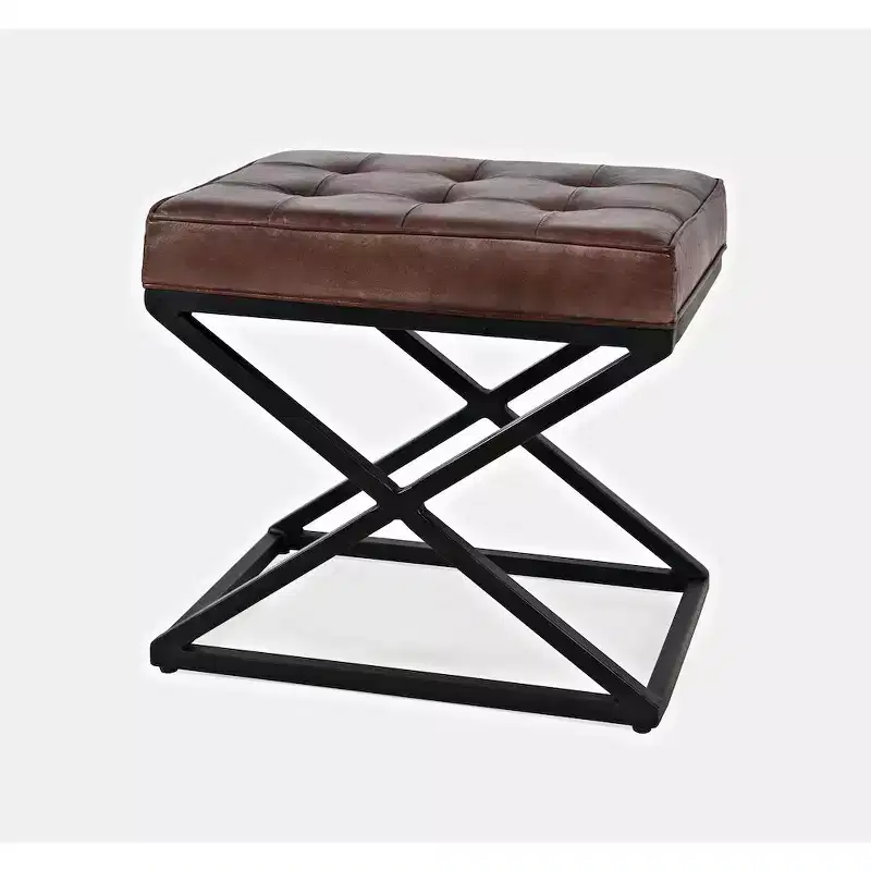 Jofran, Global Archive Distressed Genuine Leather Ottoman - Dark Sienna