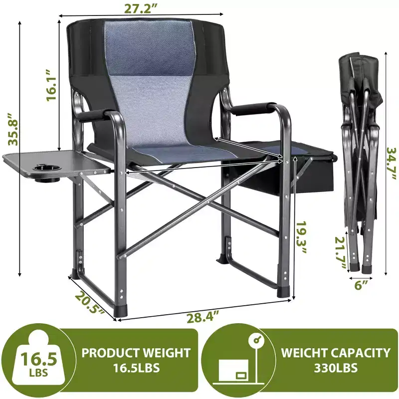 SUGIFT Extra-Wide Folding Camping Chair with Cooler Bag, Side Table & Padded Seat, 400 lbs Capacity