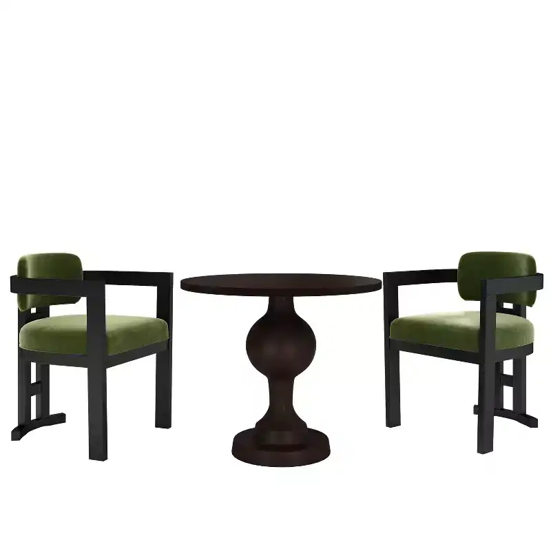 3-Piece Round Dining Set Birch Wood Chairs & Aluminum Pedestal Table Seats 2