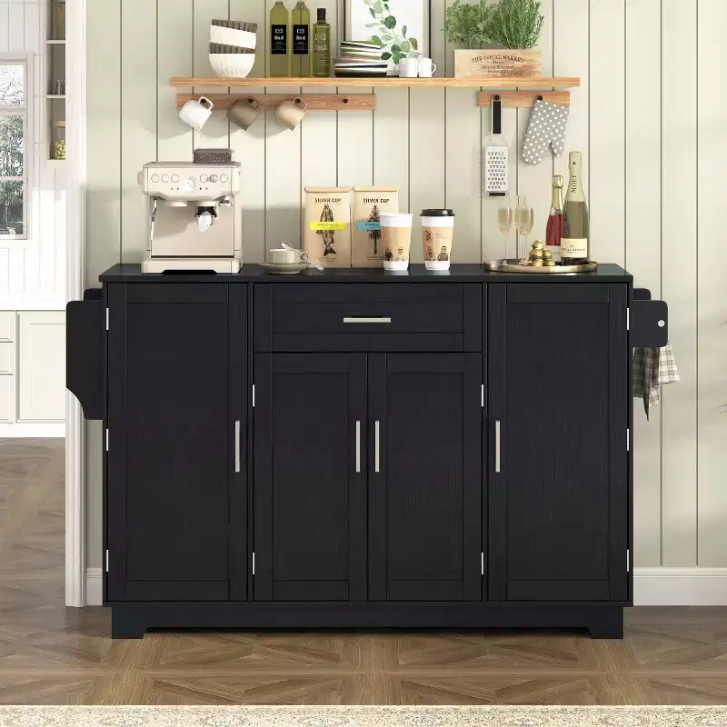 Sideboard Buffet Cabinet, 4-Door Kitchen Storage with Drawer, Adjustable Shelves & Side Racks for Dining Room