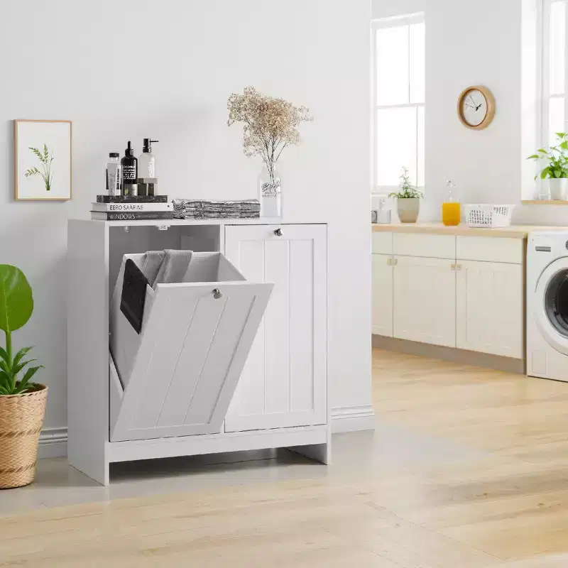11.8 Gallon Wood Laundry Hamper Cabinet with 2 Removable Baskets