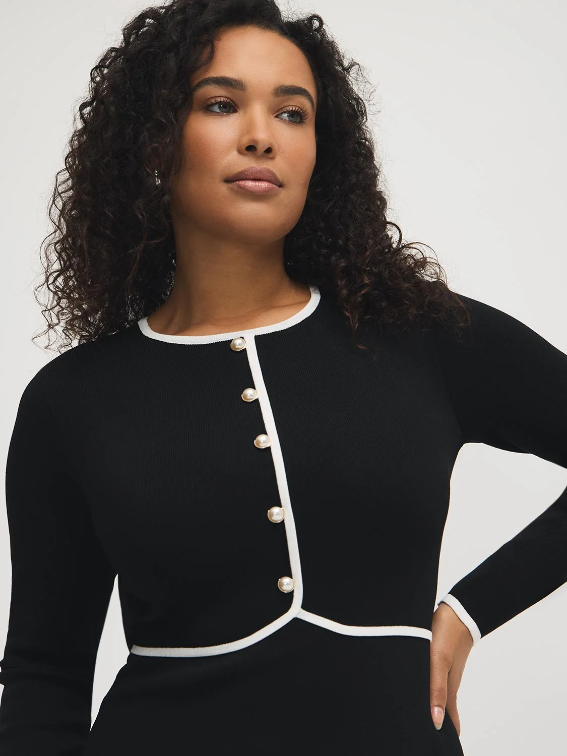 Contrast Trim Mini Sweater Dress