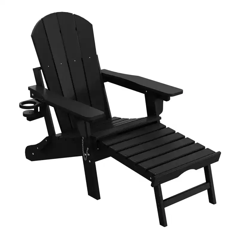WestinTrends Malibu Folding Adjustable Adirondack Chair with Retractable Ottoman and Cup Holder, Weathered Wood