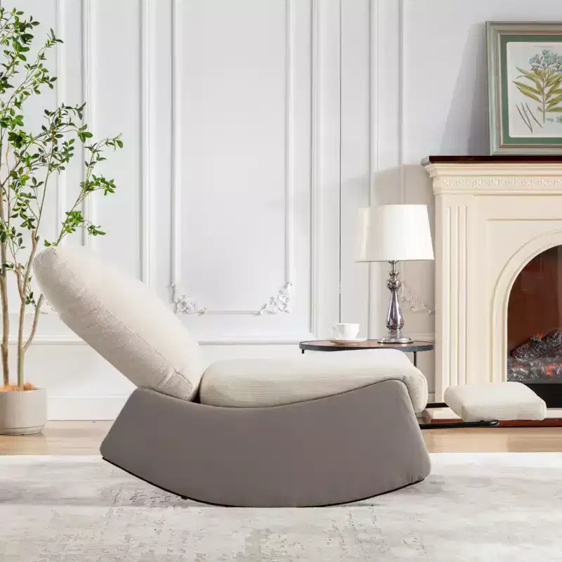 Corduroy Upholstered Rocking Chair Recliner with Footrest - Nursery & Living Room