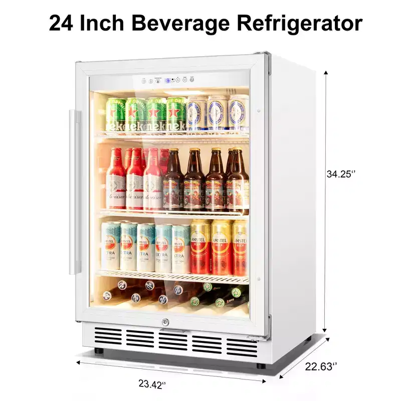 Denjol Under Counter Beverage Cooler - 23.42 Inch, Holds 200 Cans, Touch Panel, Freestanding RefrigeratorFridge for Office/Home