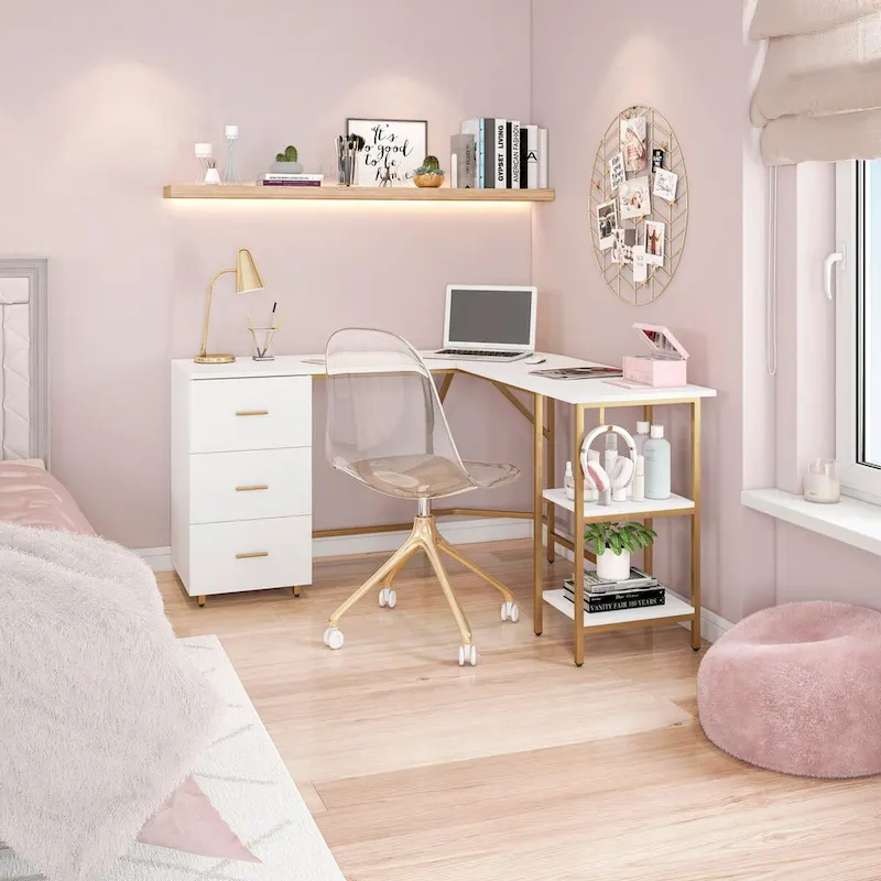 L-Shape Home Office Desk with Storage