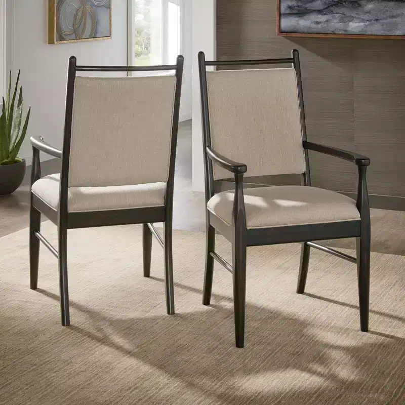 Wood Finish Beige Fabric Arm Chair