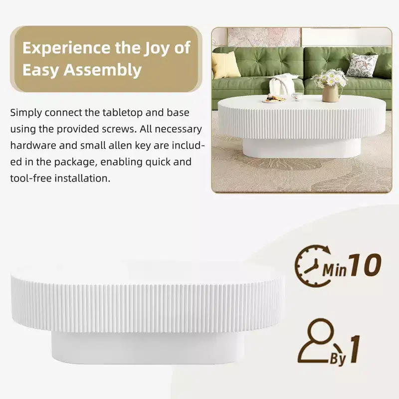 Oval Coffee Table with Fluted Base for Living Room