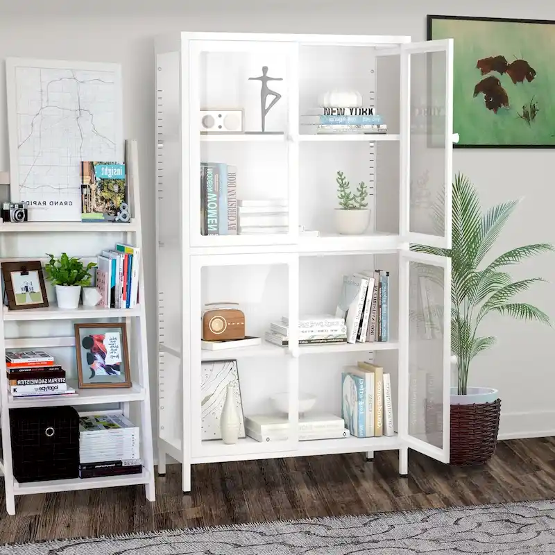 Four Door Storage Cabinet with Adjustable Shelves and Feet Cold-Rolled Steel Sideboard Furniture for Living Room Kitchen