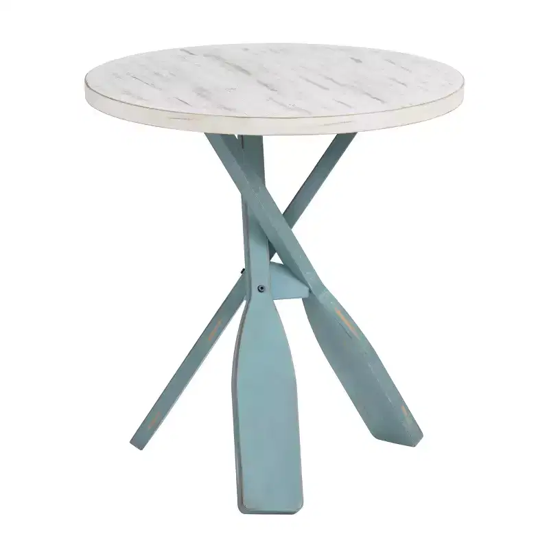 Round White Solid Wood Accent_End Table