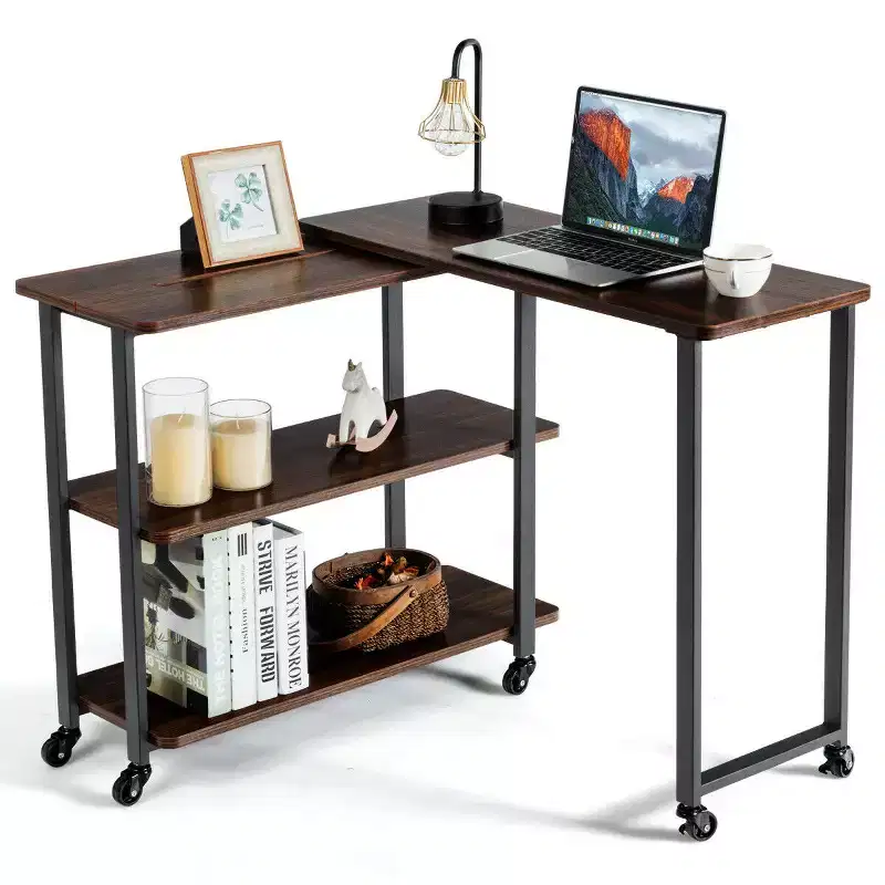 Patented Walnut Sofa Side Table Rotating Bookcase End Table w/Wheels