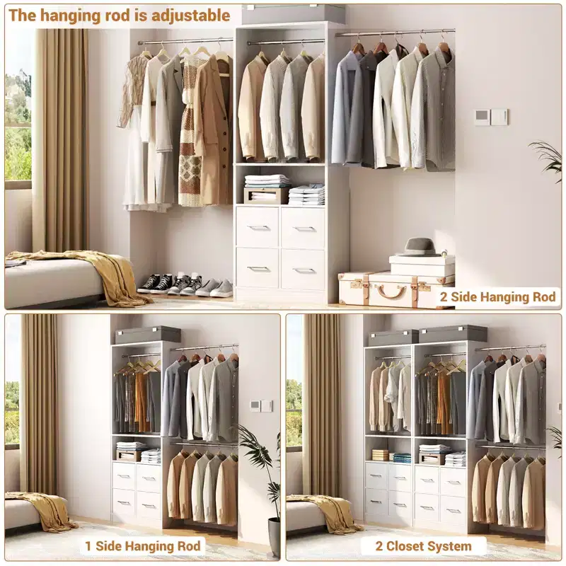 25 To 103 Closet System with Four Farbric Drawers