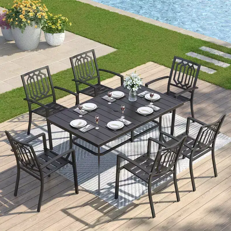 7pc Patio Dining Set with Rectangle Table with 1.57" Umbrella Hole & 360 Swivel Arm Chairs - Captiva Designs