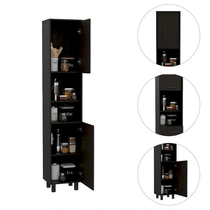Pantry with 2 Cabinets and 2 Open Shelves, Aluminum Handles and Hinges - N/A