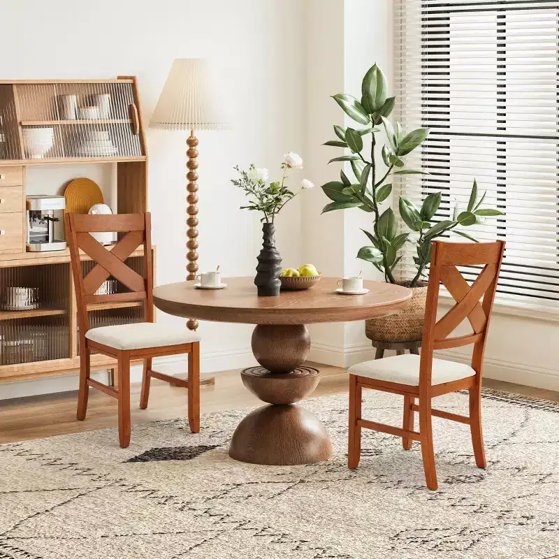 EROMMY Solid Wood Upholstered Dining Chairs With Non-slip Feet, Side Chairs For Dining Table (Set of 2)