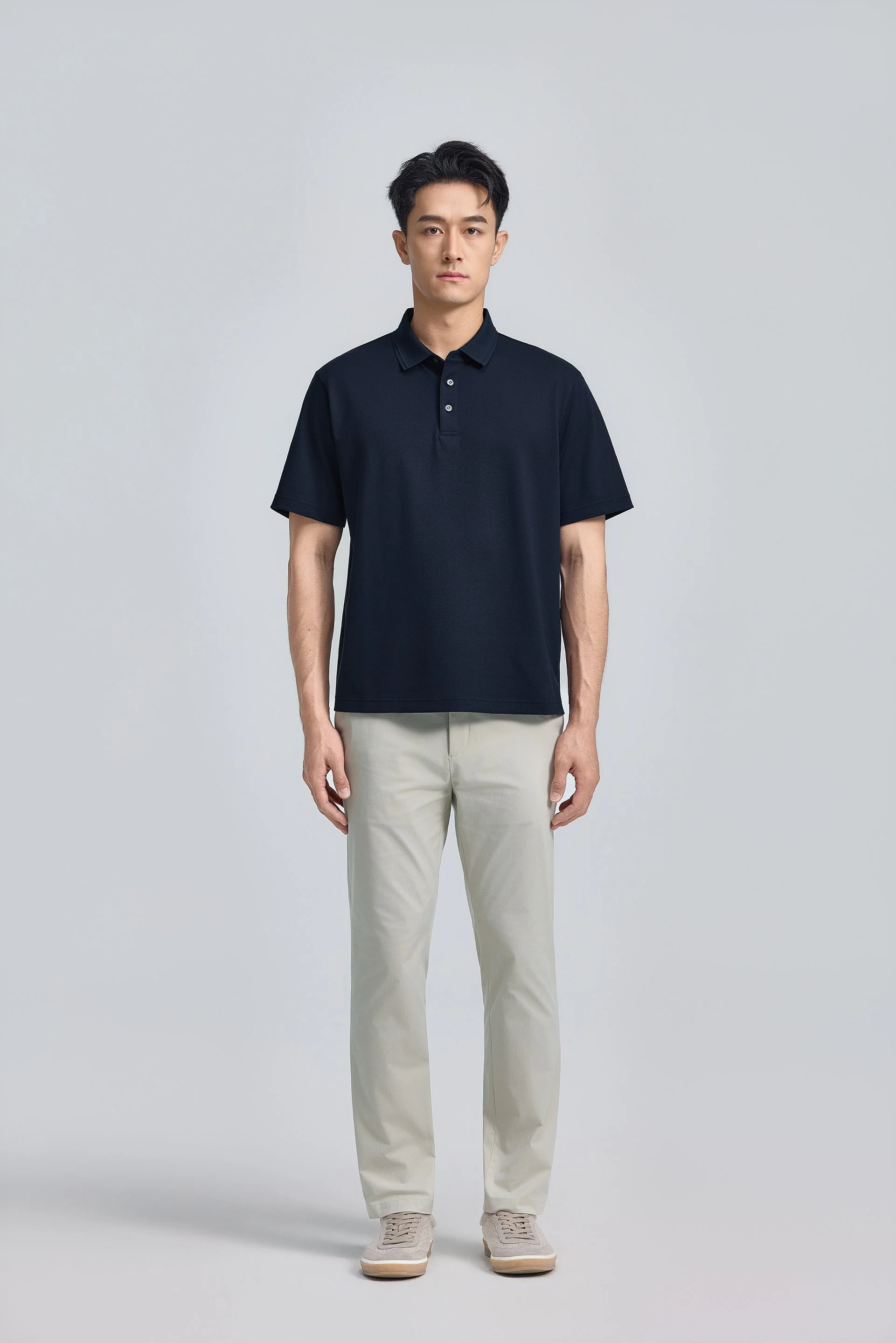 Tonal Tipped Pique Polo – Navy
