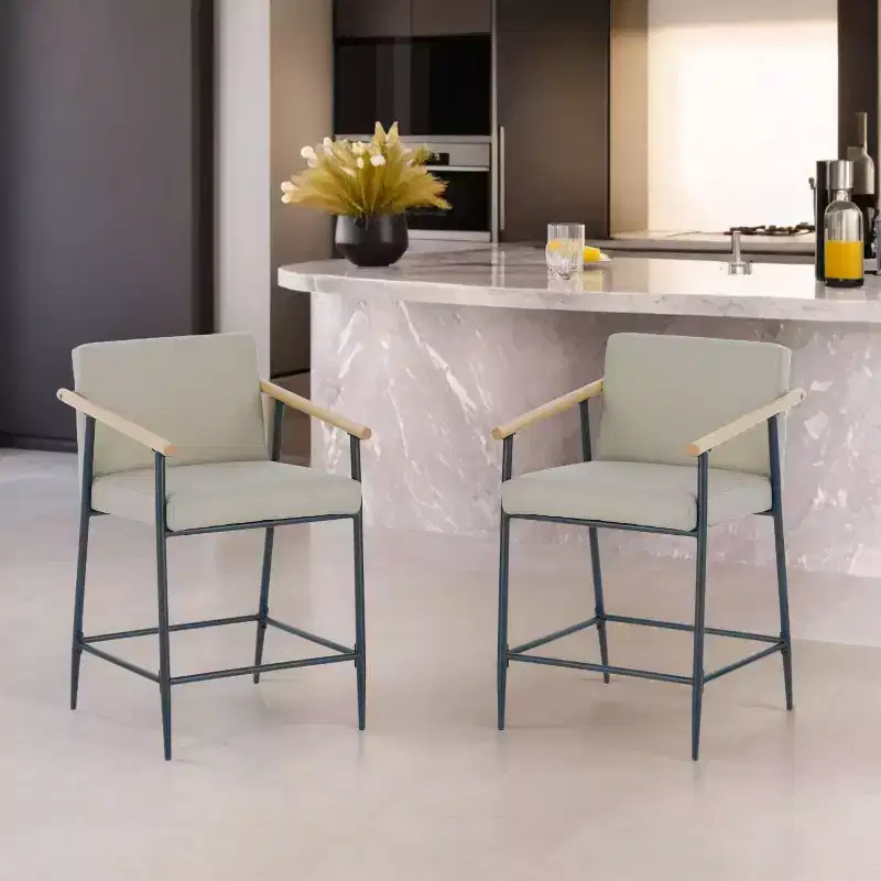 Christopher Knight Home Set of 2 Ruby Mid Century Modern Upholstered Counter Stool with Iron Frame Counter Height Barstools Khaki/Espresso