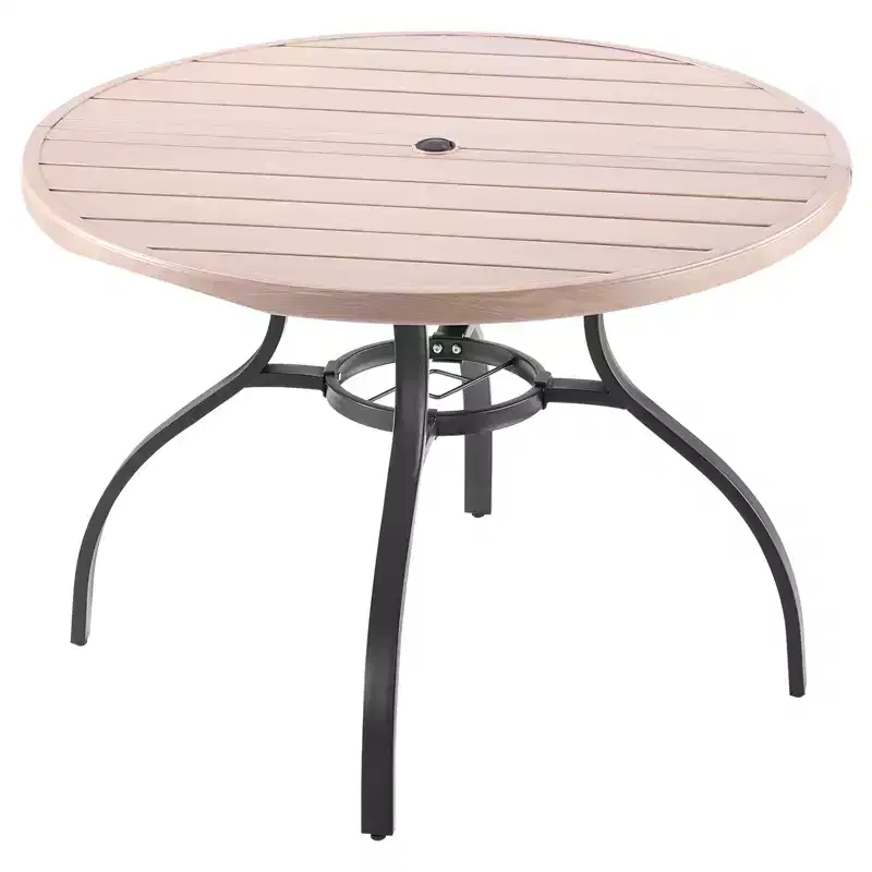 VEVOR Outdoor Patio Dining Table, 41 inch Round Wood-Like Steel Slat Backyard Bistro Coffee Tables for 4, with 1.5 in Umbrella Hole, Gray
