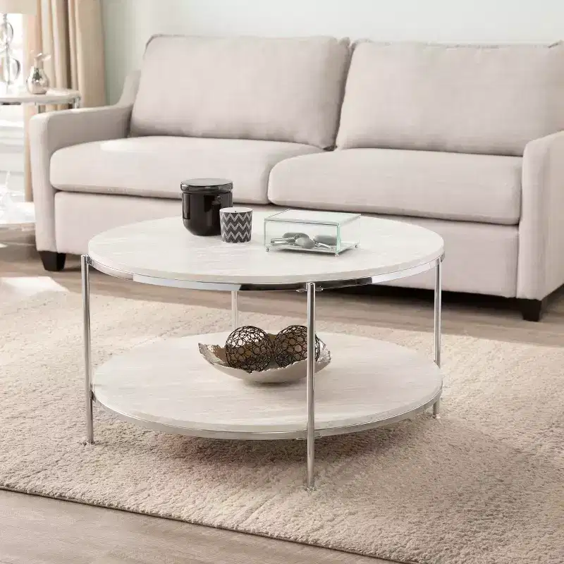Silas Round Faux Stone Cocktail Table - Charcoal - SEI
