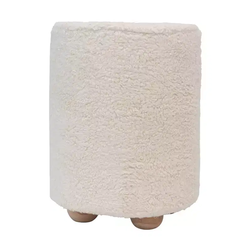 Square Cotton Velvet Pouf with Piped Detail Cream: Upholstered Footstool, Pine Wood Base, 330lbs Capacity