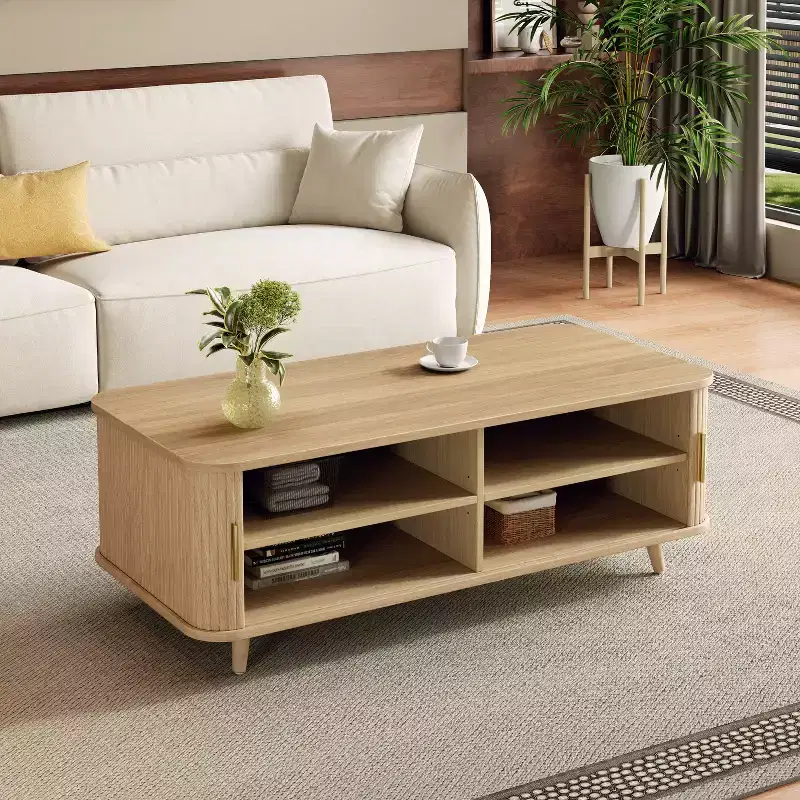 Modern Sliding Door Storage Coffee Table with Adjustable Shelves