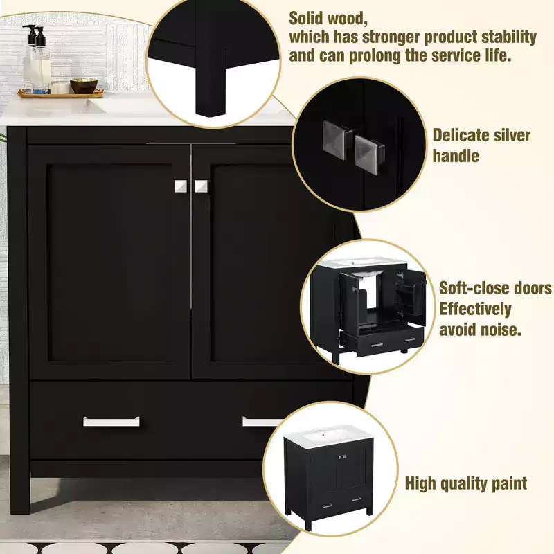 30 Bathroom Vanity with Single Sink, Combo Cabinet Undermount Sink, Bathroom Storage Cabinet with 2 Doors and a Drawer, Soft Closing