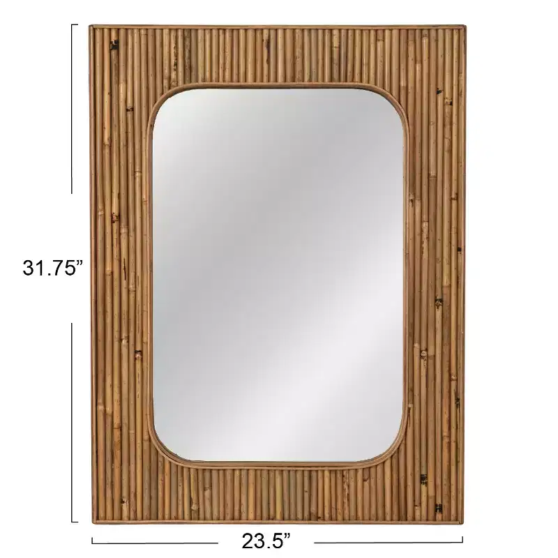 Storied Home Natural Rattan Framed Wall Mirror