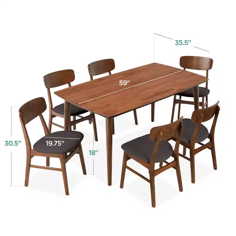 Best Choice Products 7-Piece Mid-Century Modern Upholstered Dining Set, Wooden Table w/ 6 Chairs