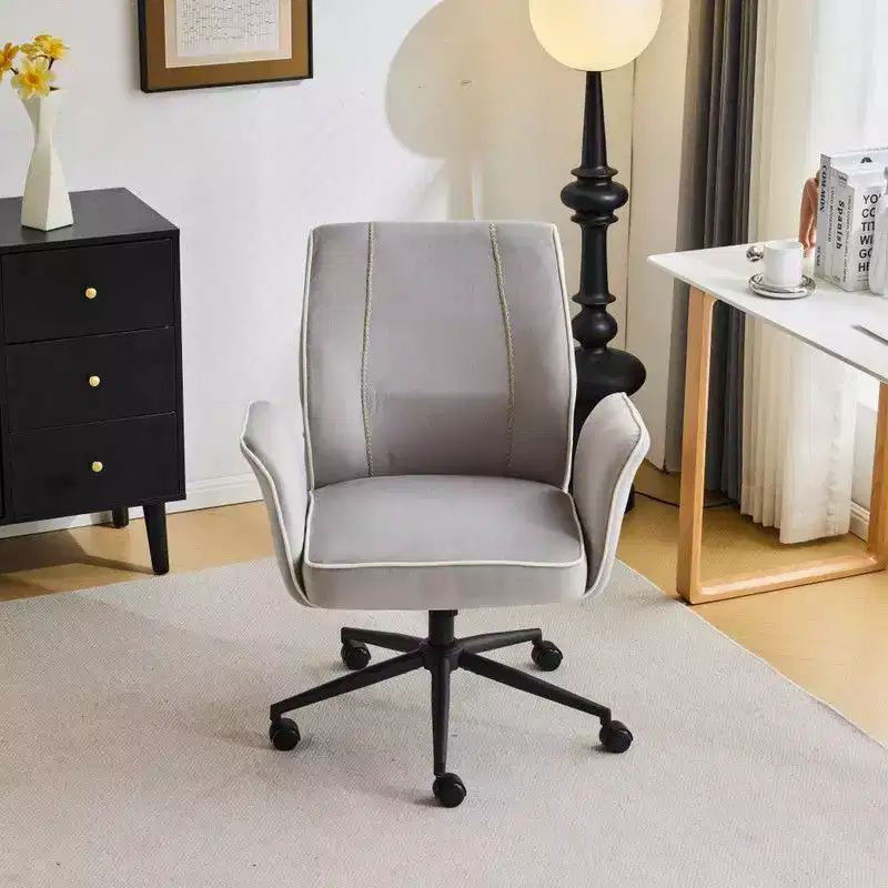 Karl Home | 28.5 inch White Velvet Dovetail Swivel Office Chair With Wheels