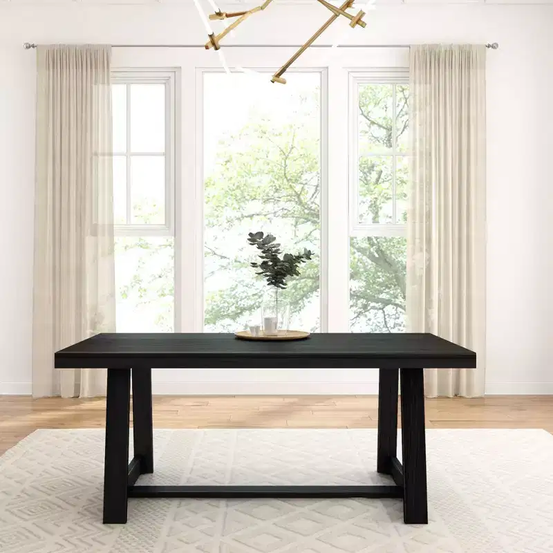 Plank+Beam 72 Dining Table for 6, Solid Wood Classic Farmhouse Style Kitchen Table