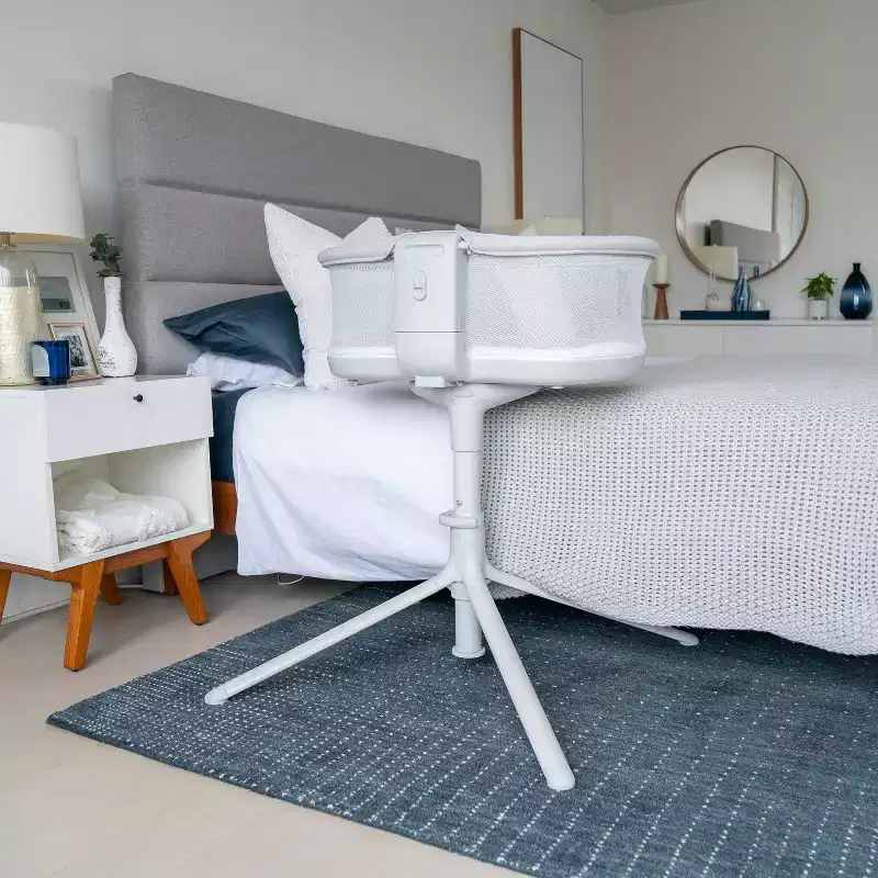 Swivel Bedside Bassinet with Lowering Wall – Gray, 20 lb Capacity