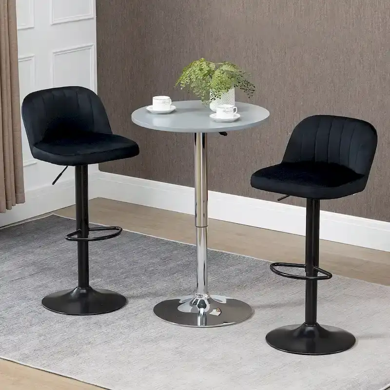 Adjustable Swivel Bar Stools Set of 2, Black/Grey/Red, Velvet Upholstered, Counter to Bar Height