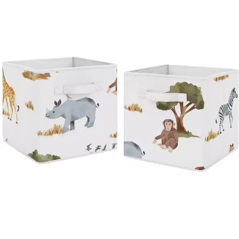 Boy or Girl Gender Neutral Unisex Kids' Decorative Fabric Storage Bins Jungle Animals Multicolor