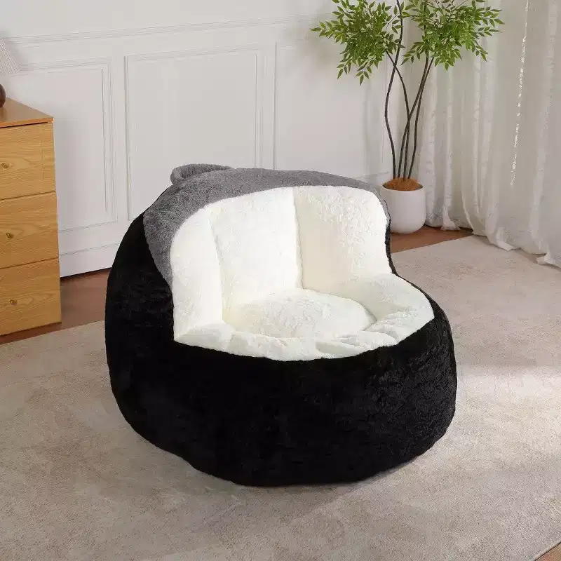 Okak Multicolor Faux Fur Bean Bag Chair,Oversized Lounger Beanbag Chair with Carry Handle & No Assembly,High-Resilience Shredded Foam