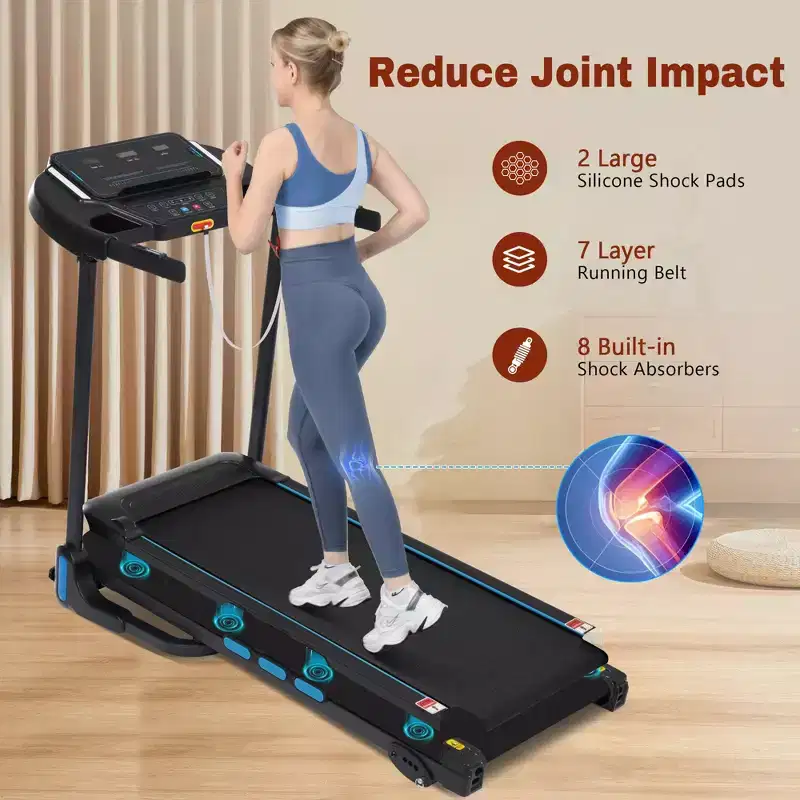 Okak 3.5HP Auto Foldable Treadmill with Incline and Hydraulic System, Treadmills for Home with Heart Rate Sensors and Bluetooth Speaker, Black
