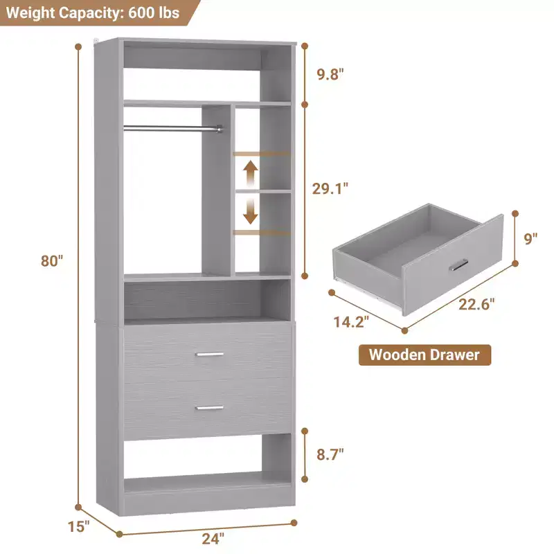 Closet System with 2 Wood Drawers