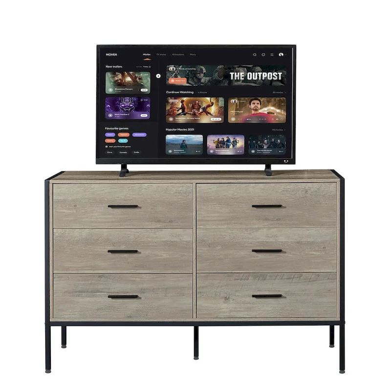 Wood Dresser with 6 Drawers, Solid Clothes Cabinet with Sturdy Steel Frame, 48.58W15.75D31.22H, 48 inch, Rustic Grey