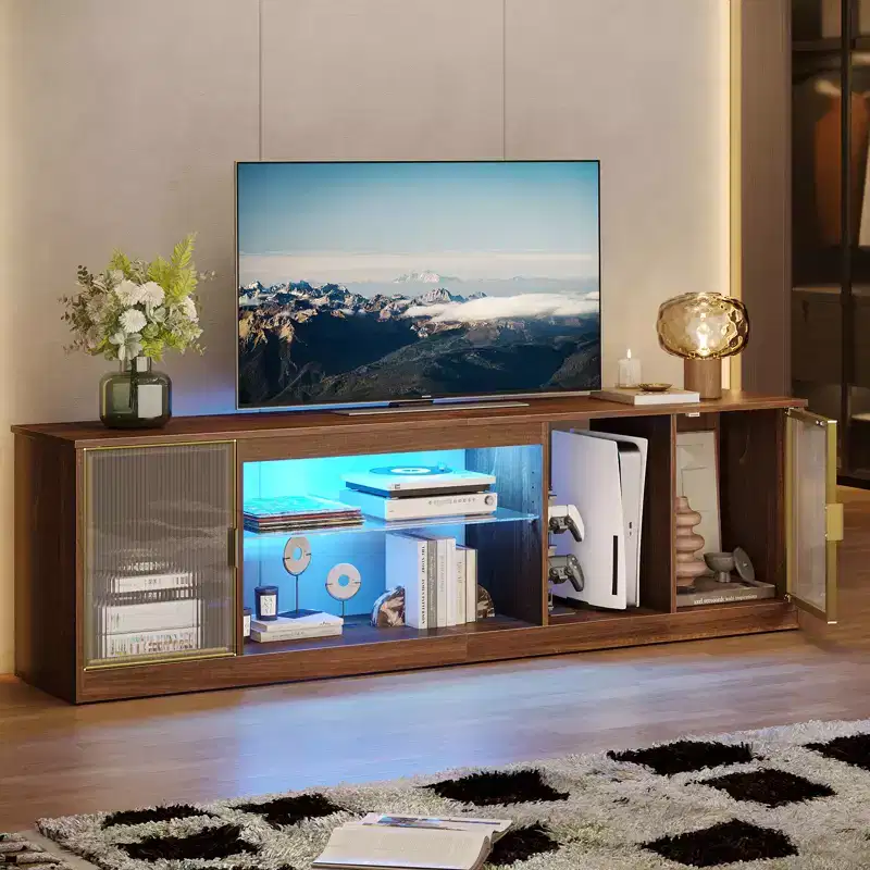 LED TV Stand for TVs up to 75 - Entertainment Center with Drawer & Storage Shelves