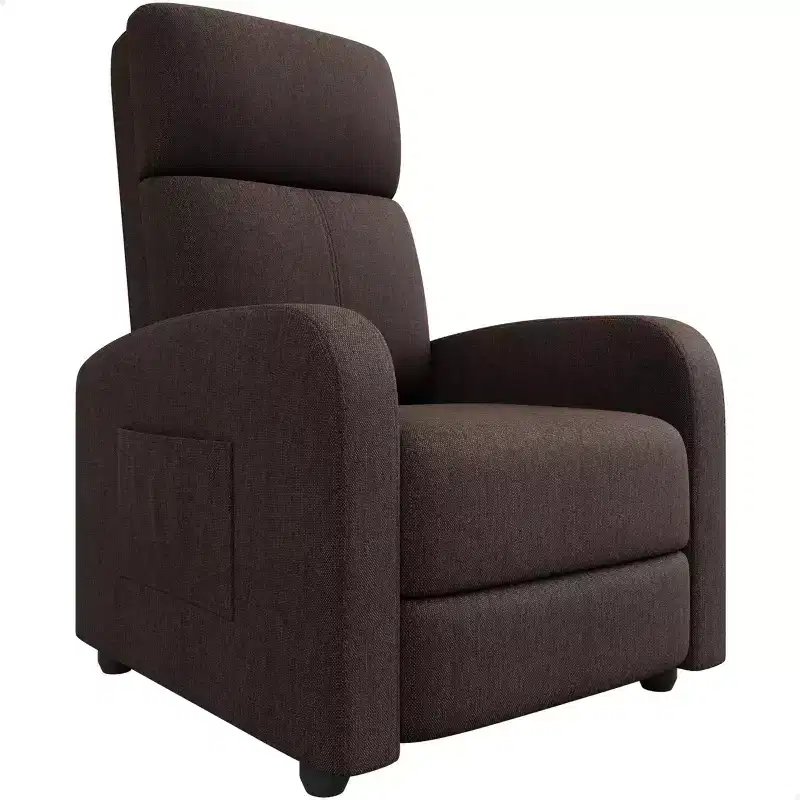 Comfortable Adult Recliner Chair  Manual Adjustable with Tall Back, Wide Arms & Side Pocket for Living Room Home Theater