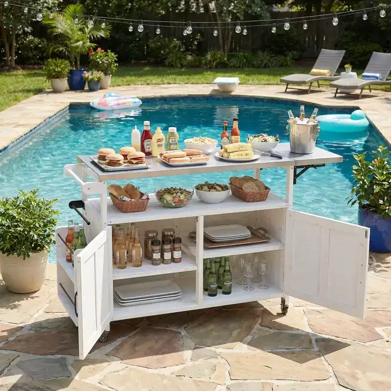 GDFStudio Mavis Foldable Outdoor Kitchen Island with Lockable Wheels