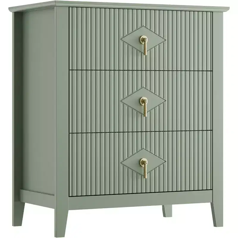 2Pcs Fluted Wood Nightstands, 27.5 Wide 3-Drawer Dresser Set, Modern Bedside Tables, Chest of Drawers for Bedroom, Living Room